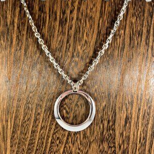 Silver-Tone Chain Necklace With Open Circle Pendant & Adjustable Lobster Clasp